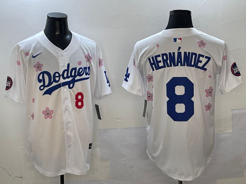 Men Los Angeles Dodgers #8 Hernandez White Sakura Edition 2025 Nike MLB Jersey style 8->los angeles dodgers->MLB Jersey